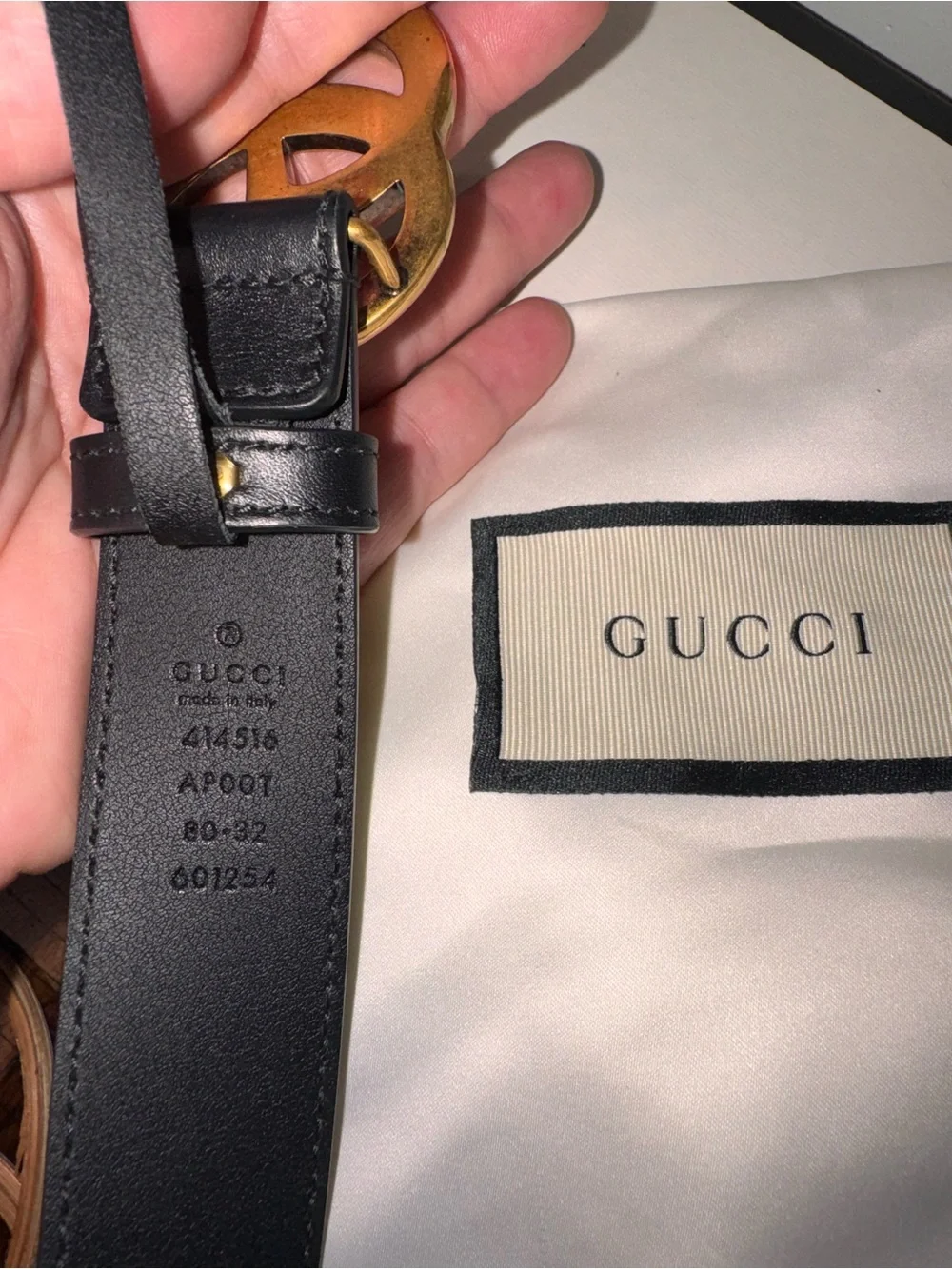 Gucci Black Leather Belt with Gold Double G Interlocking Buckle